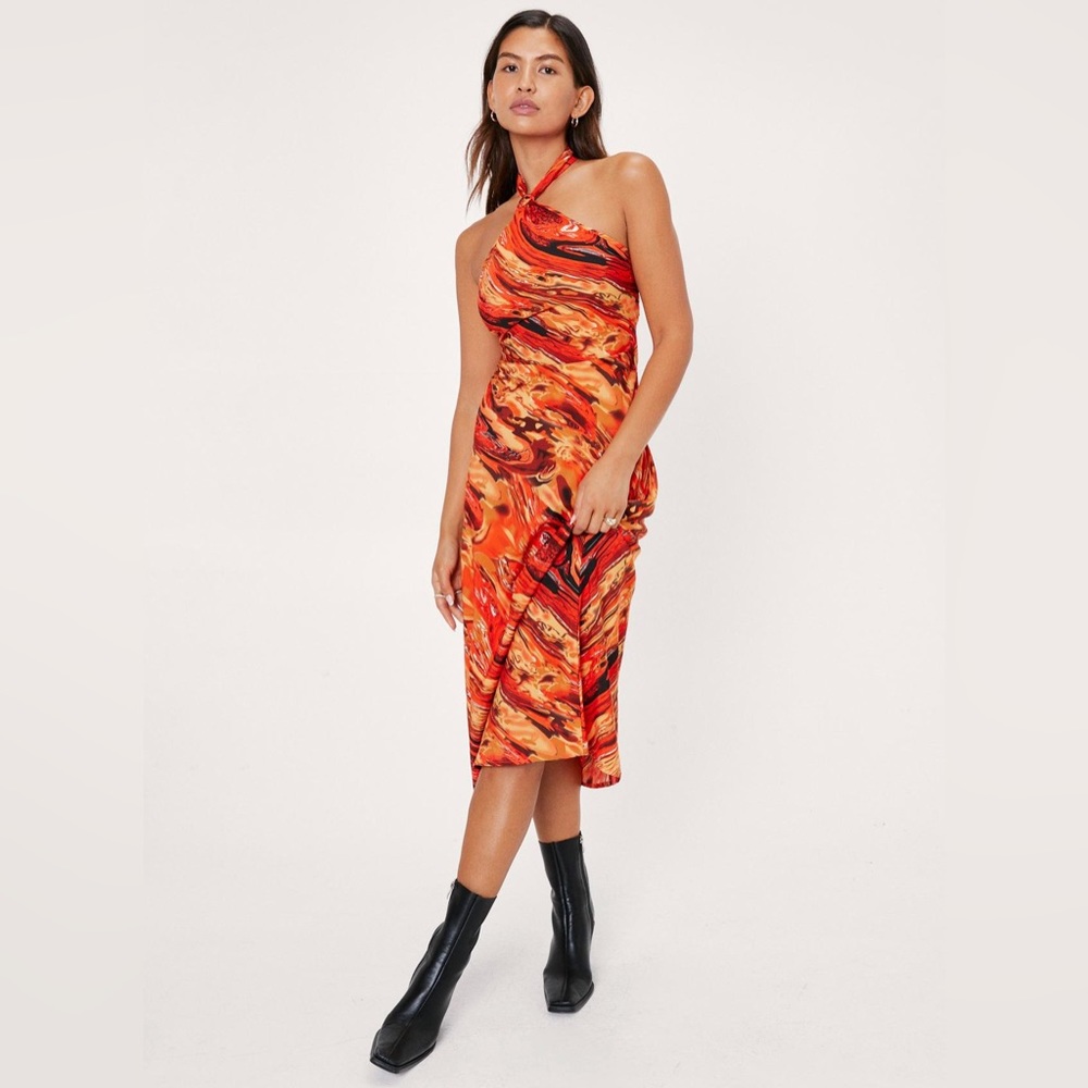 Nasty Gal Abstract Halter Neck Slip Dress